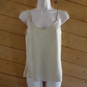 St. John Santana Knit Shimmer Metallic Beige Tan Tank Cami Sleeveless Top M